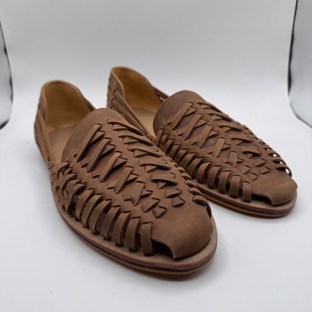 Nisolo Tobacco Leather Huarache Sandals Men's 12.5 Made in Peru Woven Comfort